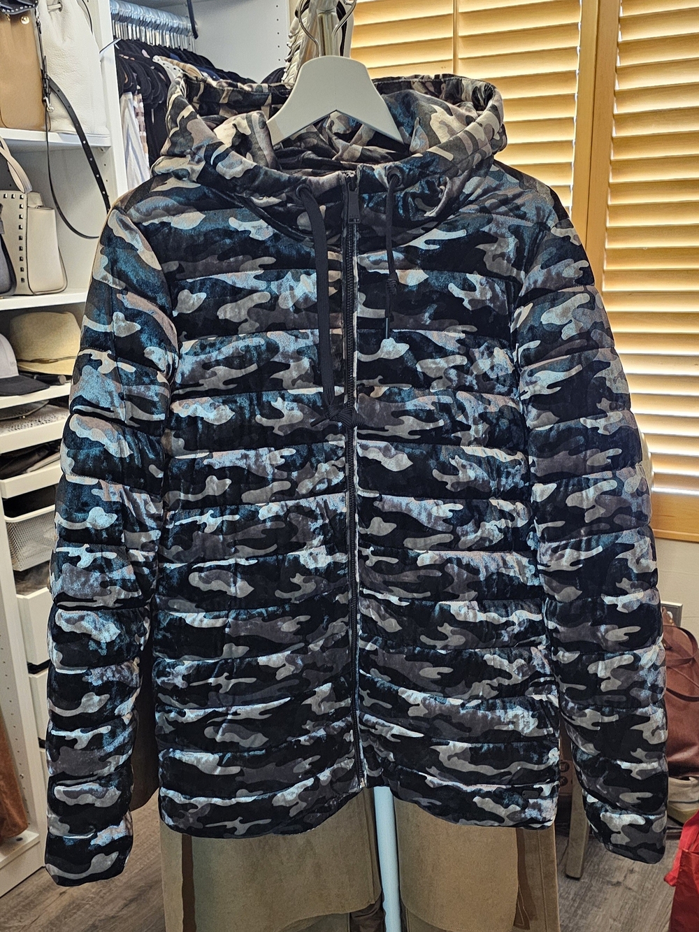 DKNY velour, camo print jacket. Size S.